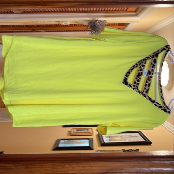 Watermelon. 3XLarge on tag, but fits more like 2X. 95% polyester and 5% spandex - Picture 2 of 3